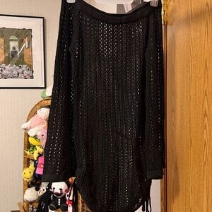Black Crochet Maxi Swim Coverup - Lightweight Beach Kimono
